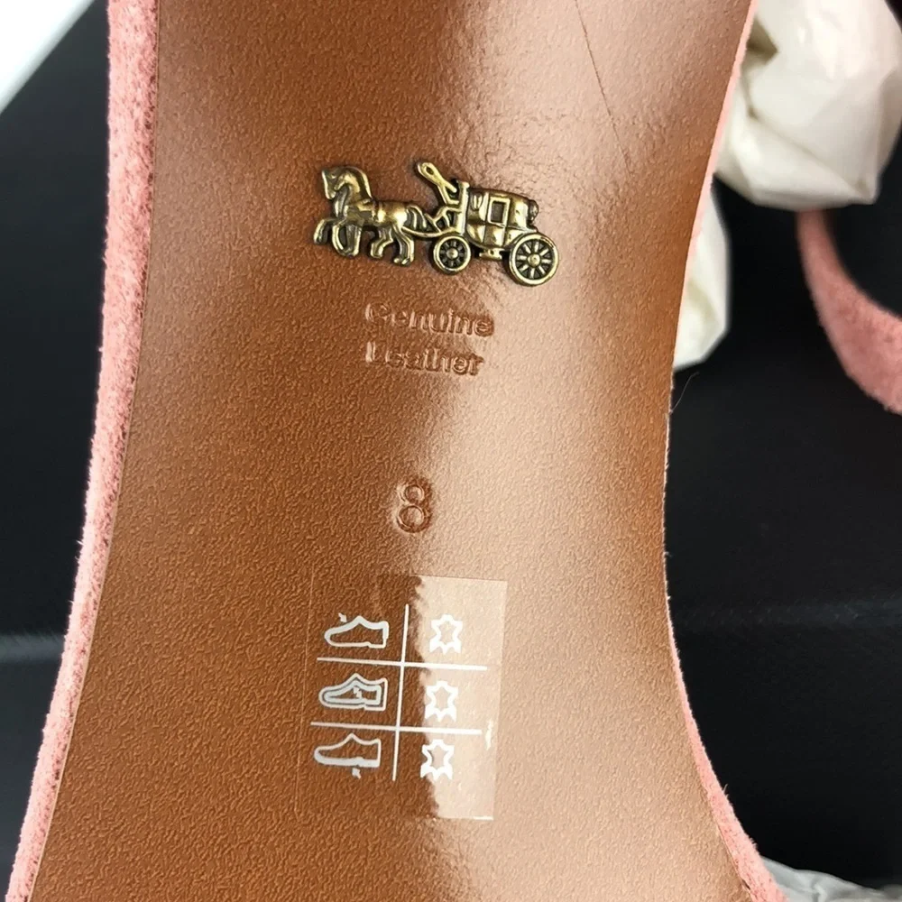 NEW Coach Chain Link Strap Suede Peep Toe Ankle Strap Sandals Heels 8